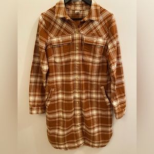 Duluth trading company burnt orange and cream plaid flannel shirt dress. Size M